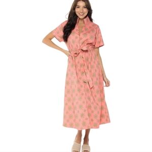 Holly Shae Bria‎ Dress Orange Shell Patterned Shirt Dress Size Med Large New